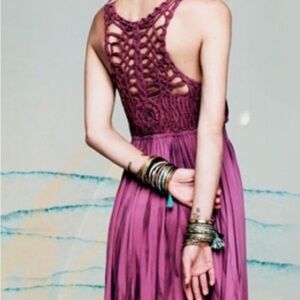 Free People Cast Your Net Washed Purple Sleeveless Back Net Boho Dress Size PS
